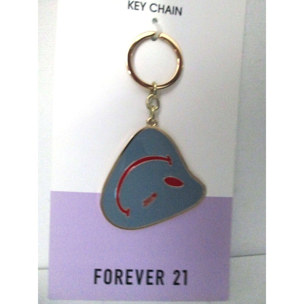 FOREVER 21 BLUE SMILEY METAL ENAMEL KEYCHAIN